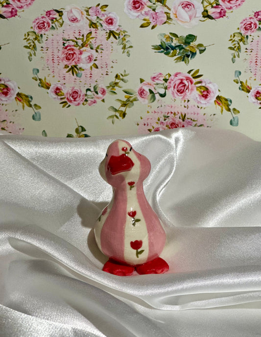 vintage wallpaper duck sculpture (pink stripes)