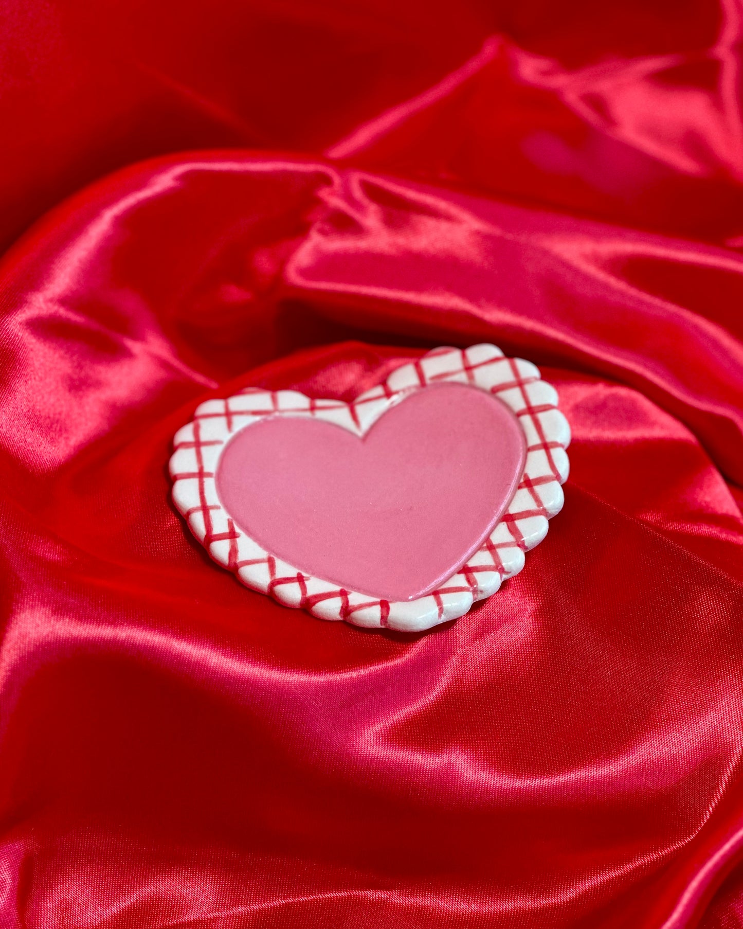coquette heart trinket dish - pink with red gingham