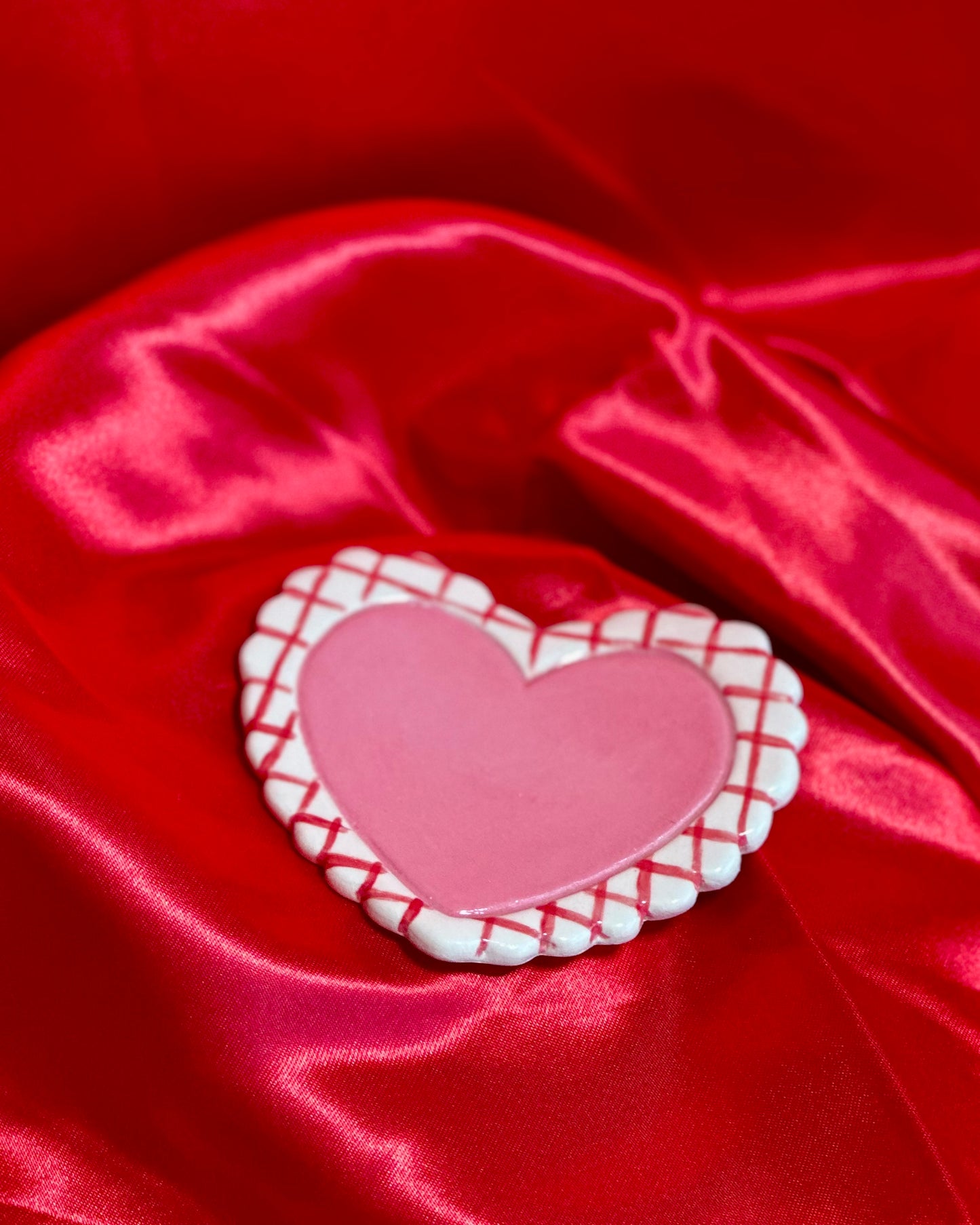coquette heart trinket dish - pink with red gingham