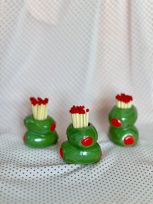 ceramic olive matchstick holder/lighter