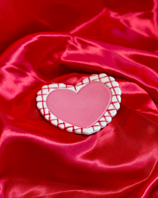 coquette heart trinket dish - pink with red gingham