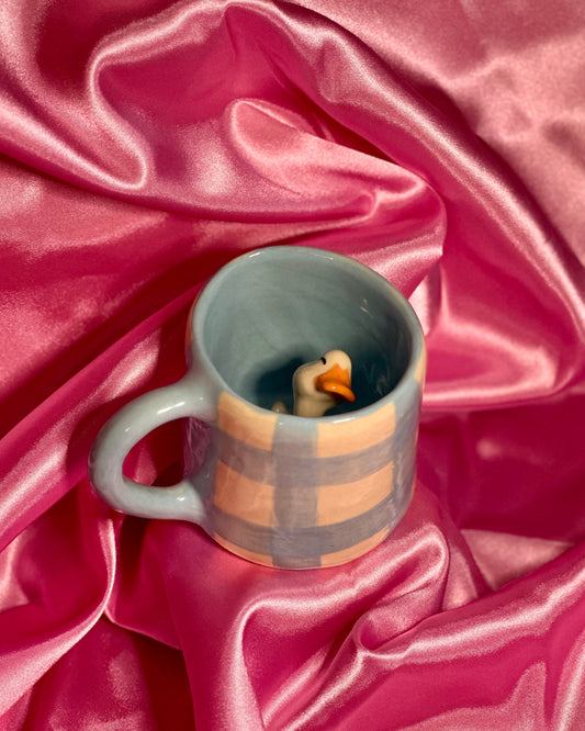 puddle duck mug - blue gingham