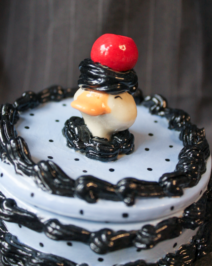 cherry duck vintage cake ceramic trinket box (blue/black