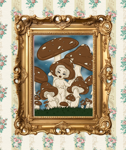 Mushroom Nymph in the Moonlight Print